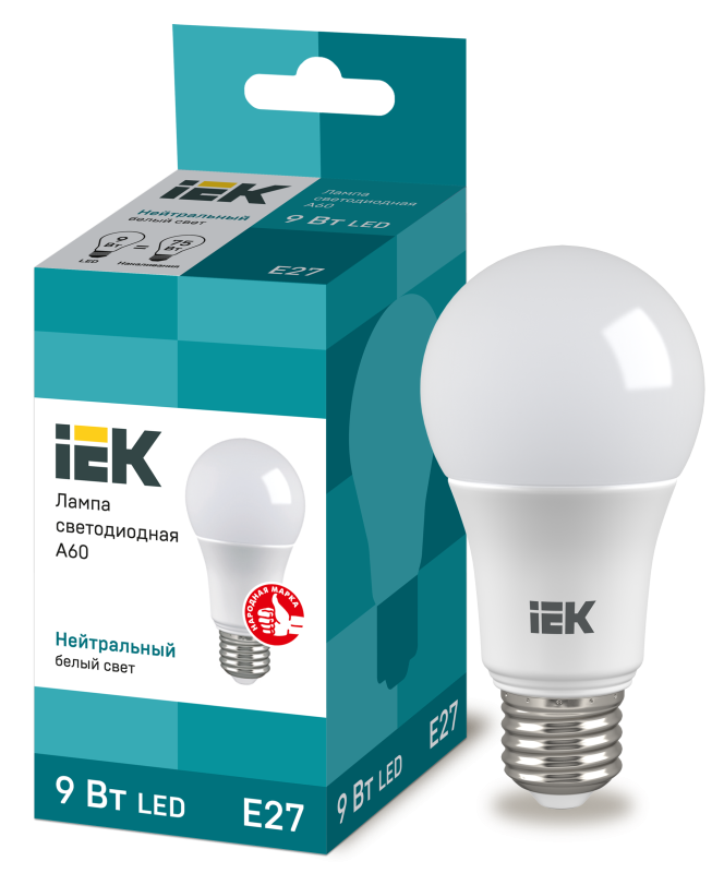 Картинка анонса товара «лампа иэк led груша a60 9w e27 4000к »