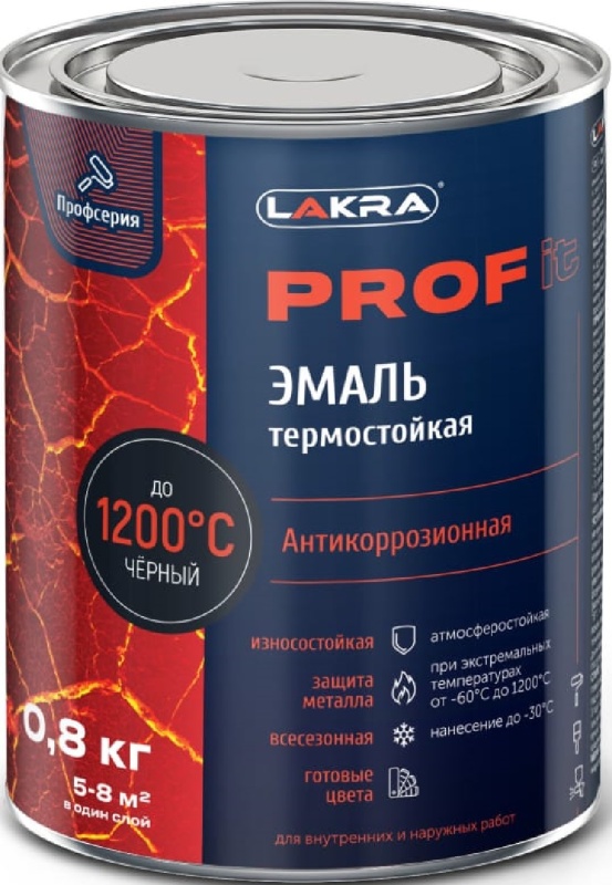 Картинка анонса товара «эмаль "лакра" термостойкая антикоррозийная prof it до 1200c черная 0,8 кг»