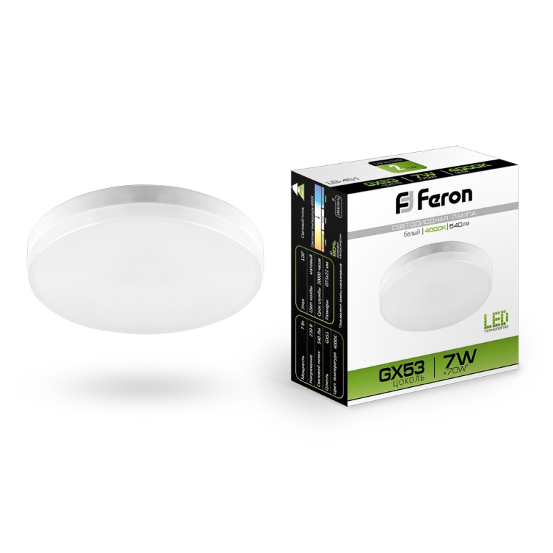 Картинка анонса товара «лампа feron gx53 7вт 4000к 230в 540лм (lb-451) 25828»