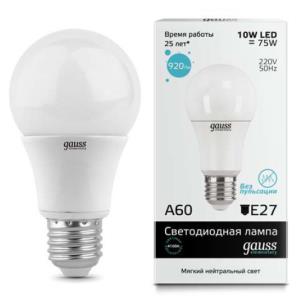 Картинка анонса товара «лампа gauss led шар a60 10w e27 4100к (elementary) бел. уп. 23220»