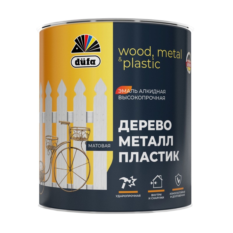 Картинка анонса товара «эмаль "dufa" (дюфа) алкидная матовая дерево, металл, пластик белая 0,75 л »