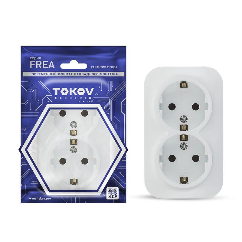 Картинка анонса товара «tokov розетка 2-м оп frea 16а ip20 c/з tke-fr-r2z-c01»