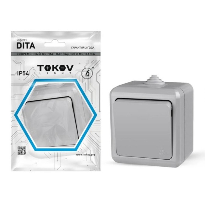 Картинка анонса товара «tokov выключатель 1-кл оп dita ip54 10а 250в серый»