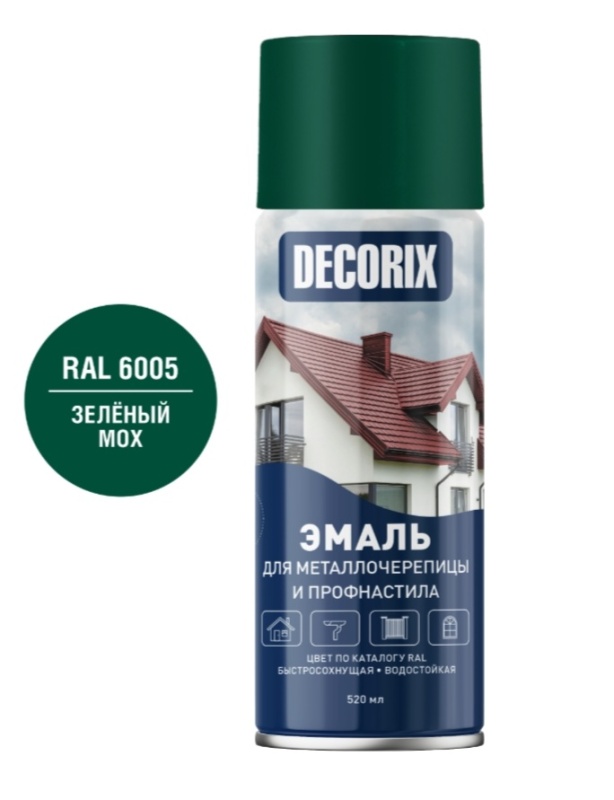 Детальная картинка товара «эмаль-аэр decorix для мет/черепицы ral6005 400мл № 65»