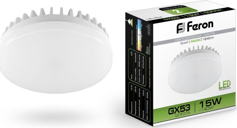 Картинка анонса товара «лампа feron gx53 15вт 4000к 230в 1240лм (lb-454) 25836»