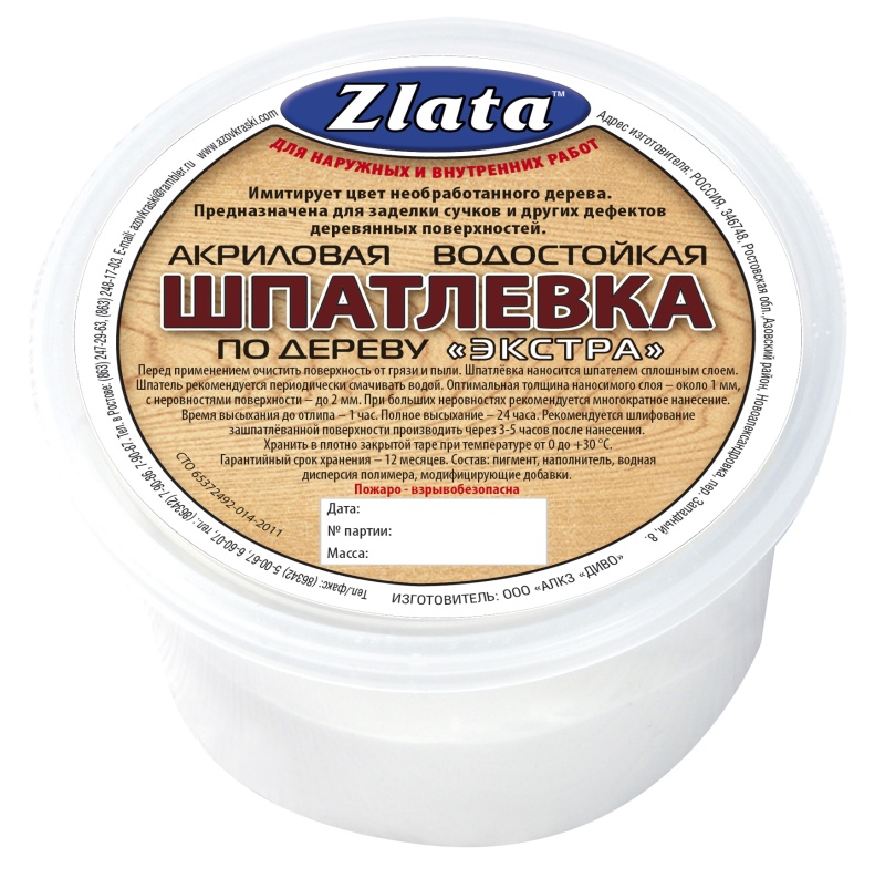 Картинка анонса товара «шпаклевка по дереву белая "злата" 0,4 кг (24)»