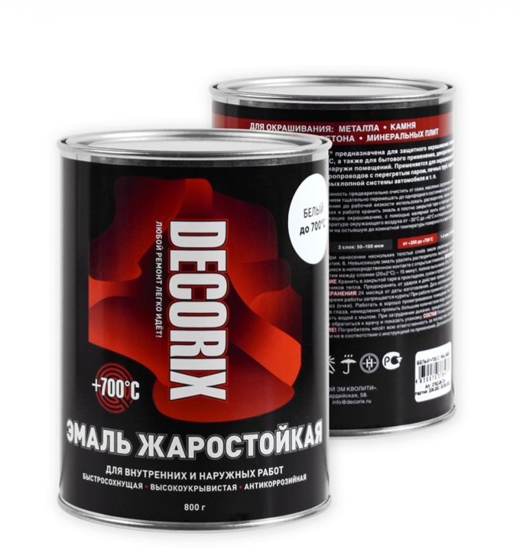 Детальная картинка товара «эмаль жаростойкая +700°с decorix,банка 0,8 кг.,белый »