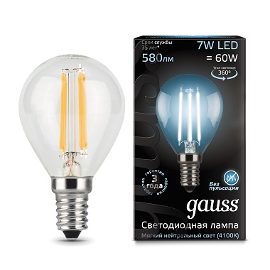 Детальная картинка товара «лампа gauss led шар 11w е14 4100k филаментная 105801211»
