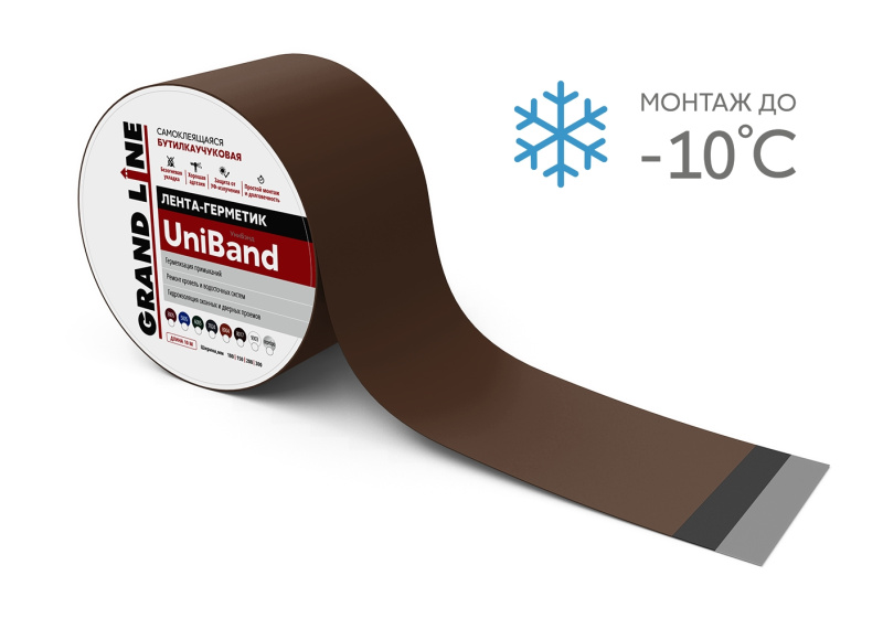 Картинка анонса товара «лента герметизирующая grand line uniband 10 м*10 см(коричневая»