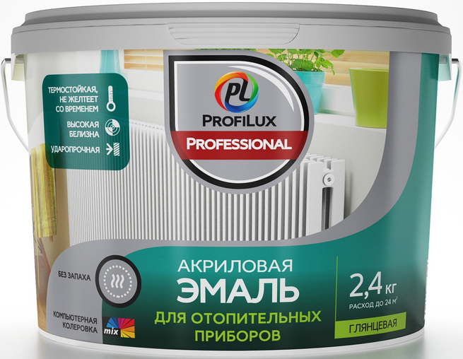 Картинка анонса товара «эмаль "profilux (профилюкс) professional" акриловая для отопительных приборов белая 2,4 кг»