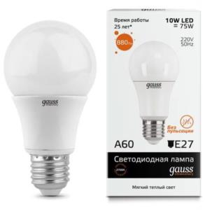 Картинка анонса товара «лампа gauss led шар a60 10w e27 2700к (elementary) бел. уп. 23210»