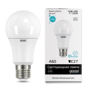 Картинка анонса товара «лампа gauss led шар a60 12w e27 4100к (elementary) бел.уп. 23222»