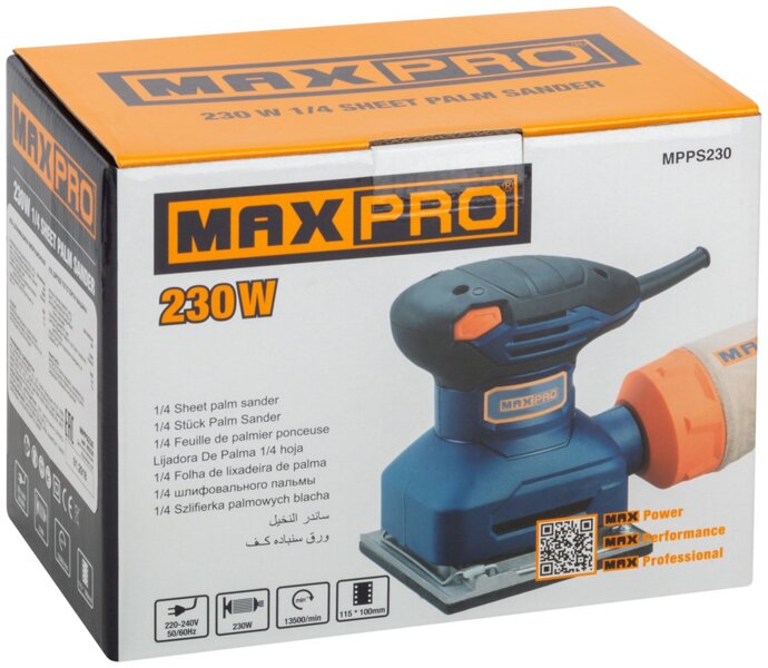 Детальная картинка товара «max-pro шлиф машина вибрационная 23вт,13500об/мин,115*100мм алюмин подошва пылезащ выкл 85235»