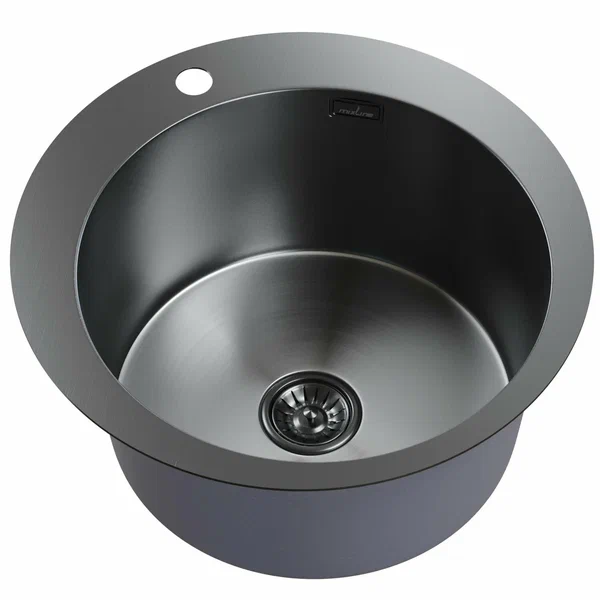 Картинка анонса товара «мойка настол.монтаж d50 (3,0) вып 3 1/2 круглая mixline pro 20см с сифоном (черный графит) »