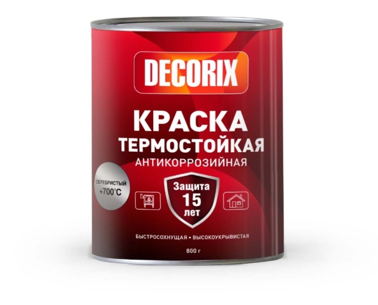 Детальная картинка товара «краска термостойкая +700°с decorix,банка 0,8 кг.,серебристый »