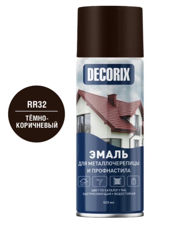 Картинка анонса товара «эмаль-аэр decorix для мет/черепицы rr32 400мл тёмно-коричневый»
