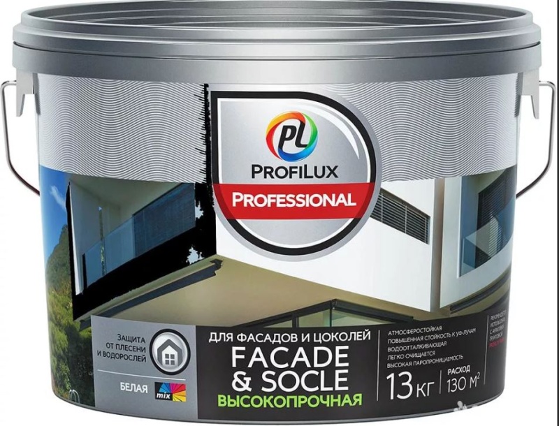 Картинка анонса товара «краска в/д "profilux(профилюкс)professional"facade & socle акрил для фасадов и цоколей 13 кг»