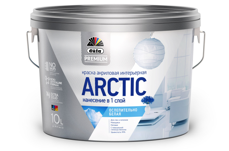 Картинка анонса товара «краска вд dufa (дюфа) premium arctic интерьер ослепительно белая, база 1, 2,5л»