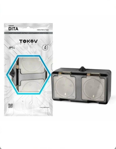 Картинка анонса товара «tokov розетка 2-м оп dita 16a ip54 250в с/з карбон»