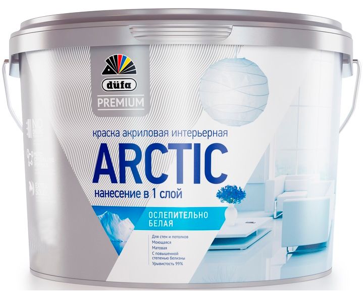 Детальная картинка товара «краска вд dufa (дюфа) premium arctic интерьер ослепительно белая, база 1, 9л»