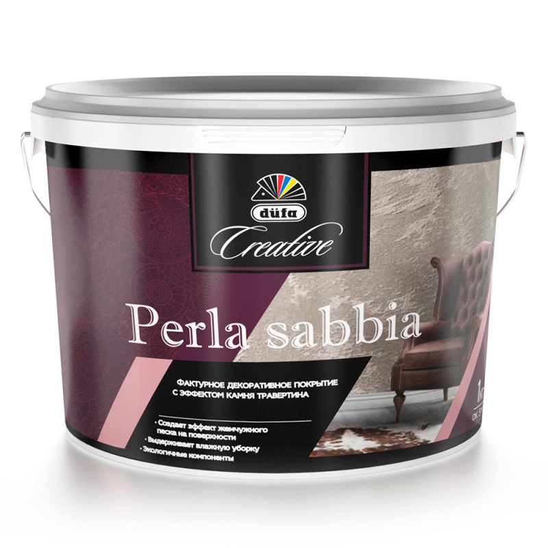 Картинка анонса товара «декоративное покрытие"dufa creative" perla sabbia (база argento) 5кг.(с эф. жемчуж. песчаных вихрей)»