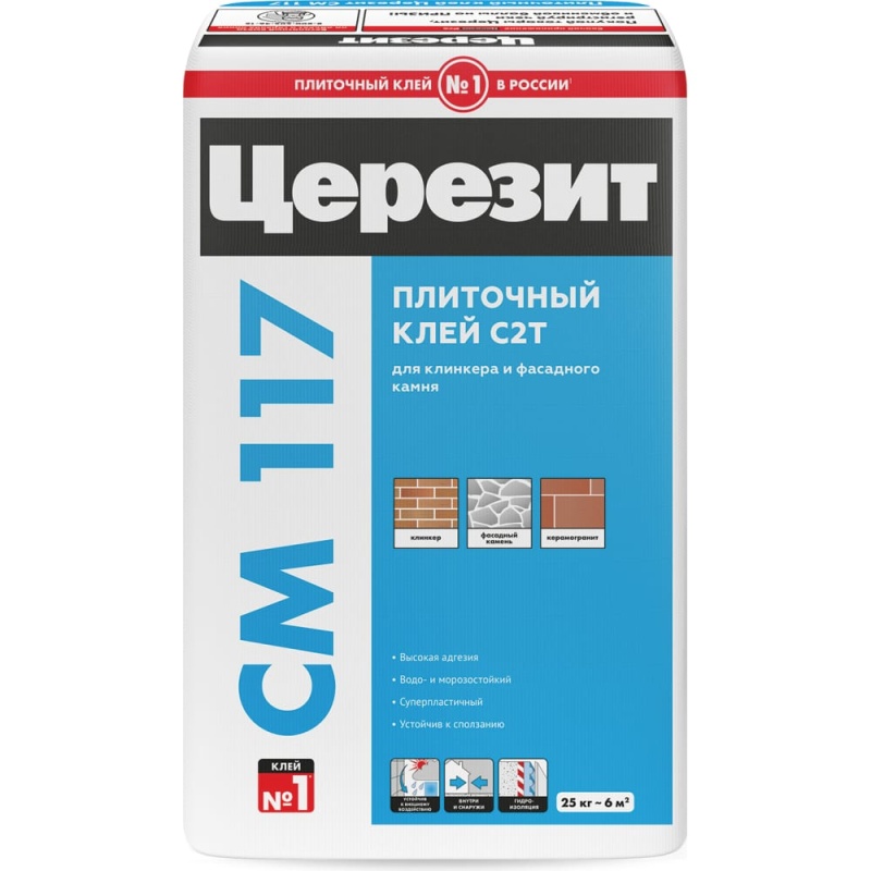 Детальная картинка товара «церезит (ceresit) см117 клей д/фасадной плитки эластичный 25 кг 792213(48шт)»